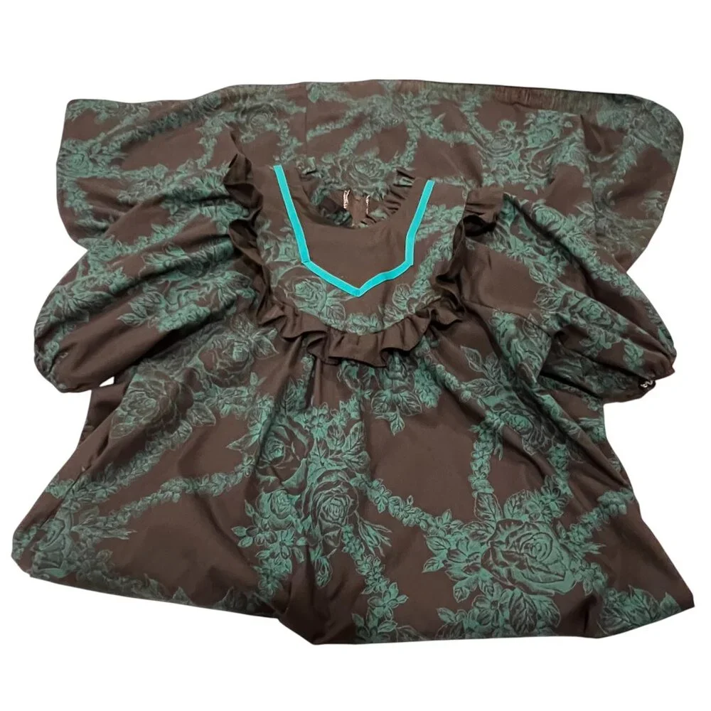Carol Bennett for Liberty House Vtg Prairie Maxi Dress, Floral Black Green, S/M - Picture 8 of 10